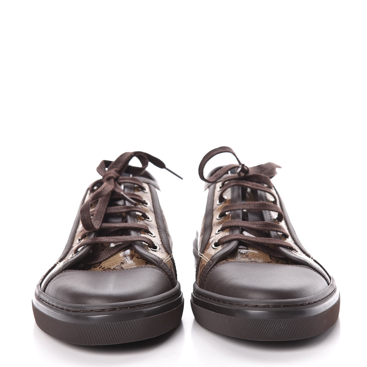 Gucci Crystal Monogram Miro Soft Calfskin Womens Low Top Sneakers 38.5 Beige Ebony Cocoa 2 of 9