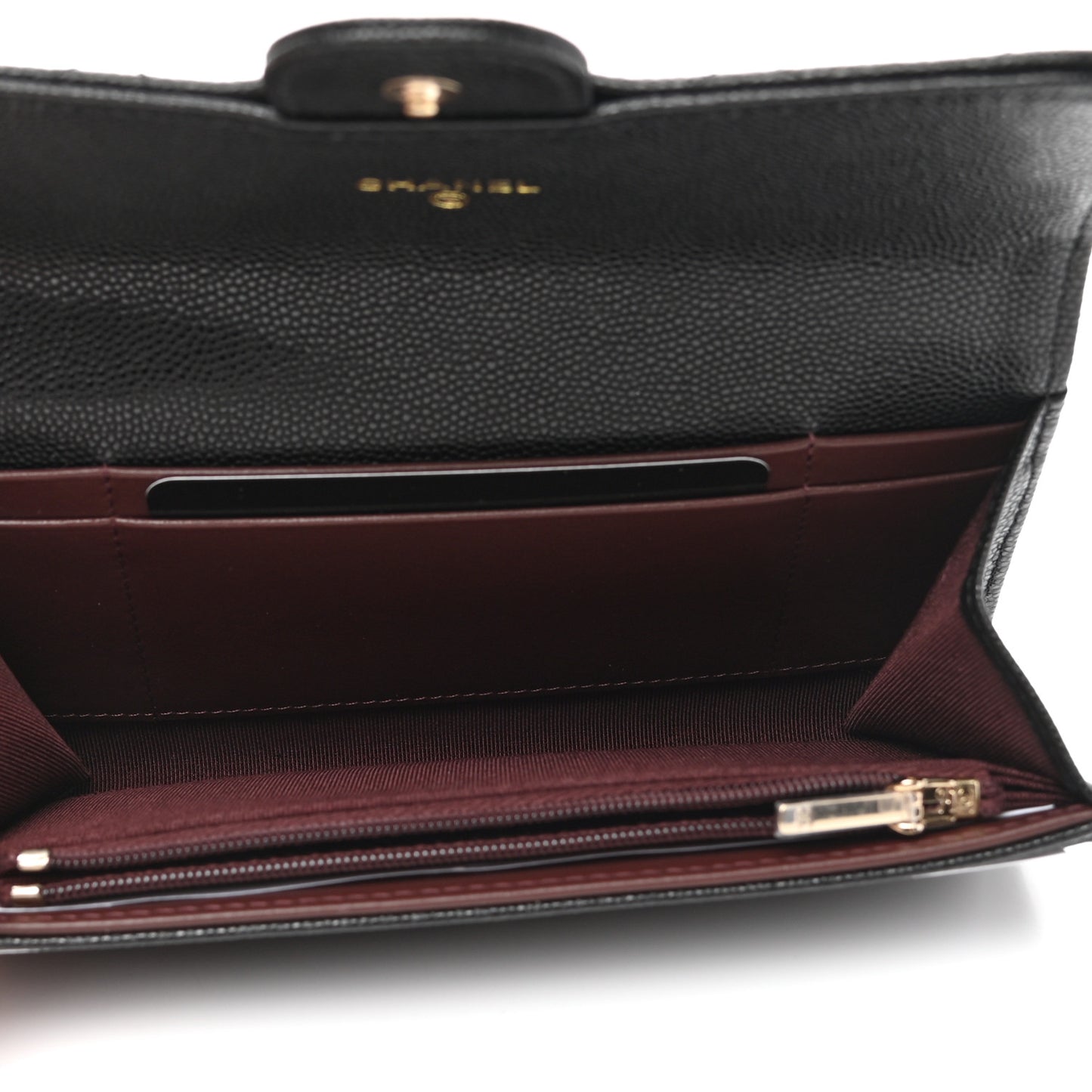 Caviar Quilted Medium Gusset Flap Wallet Black