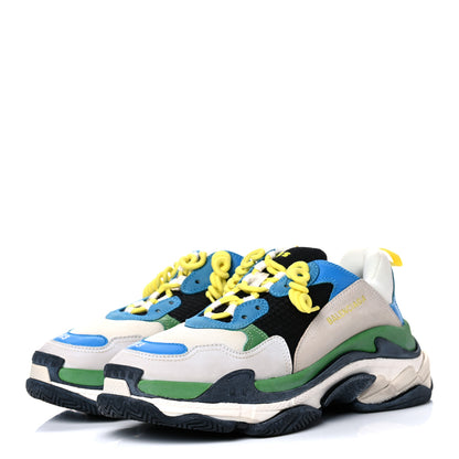 Balenciaga Fabric Mesh Nappa Mens Triple S Sneakers 43 Bleu White Vert Jaune 3 of 17