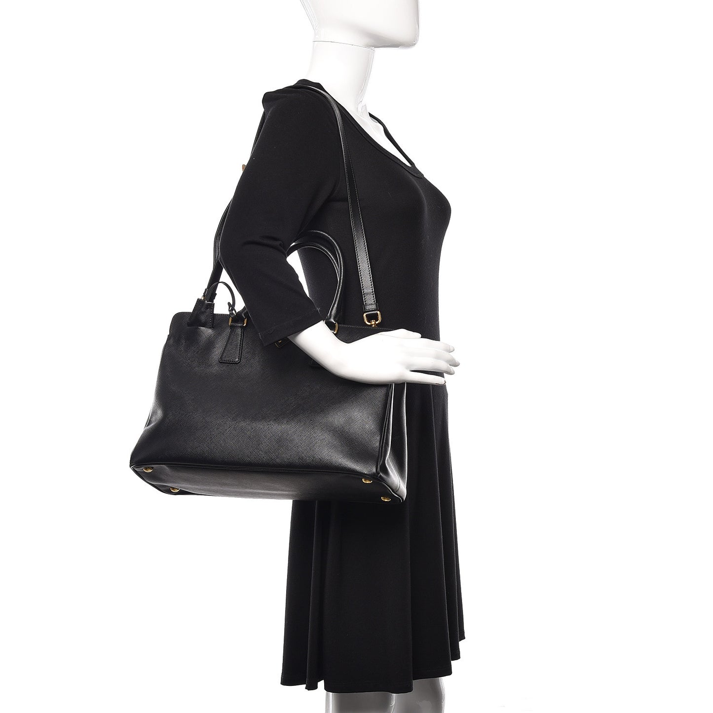 Saffiano Lux Large Top Handle Open Tote Black