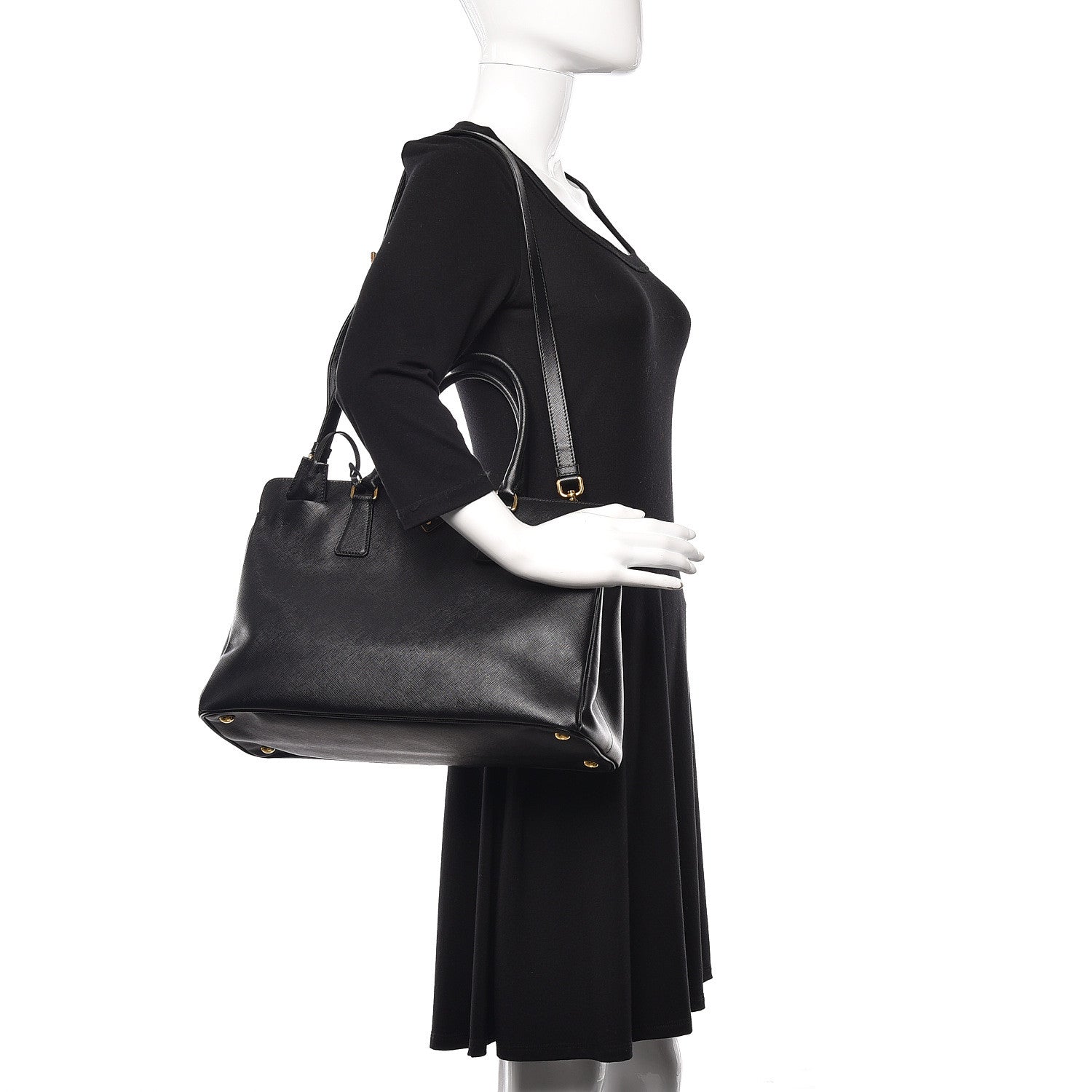 Prada Saffiano Lux Large Top Handle Open Tote Black 2 of 10
