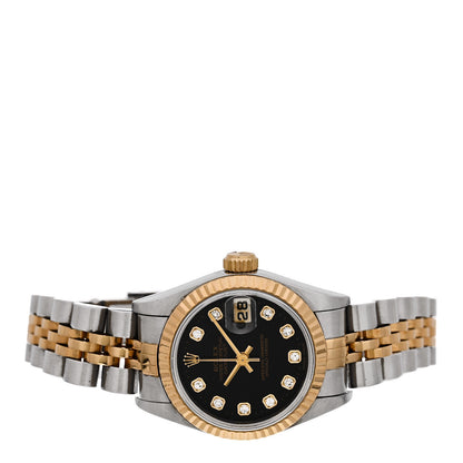 Rolex Stainless Steel 18K Yellow Gold Diamond 26mm Oyster Perpetual Datejust Watch Black 79173 2 of 4