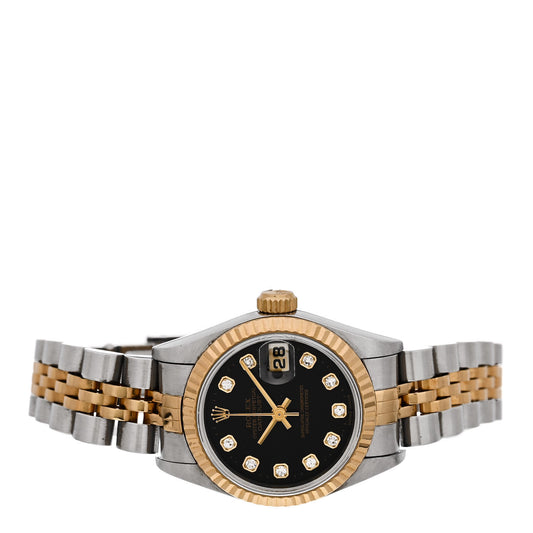 Stainless Steel 18K Yellow Gold Diamond 26mm Oyster Perpetual Datejust Watch Black 79173