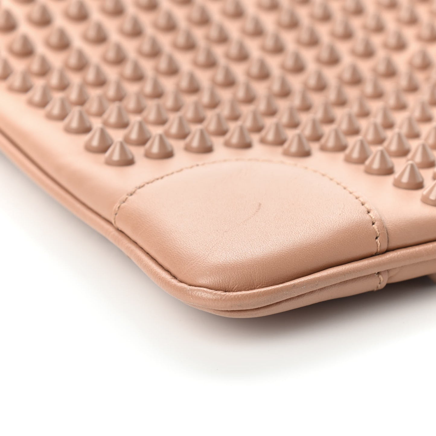 Calfskin Studded Loubiposh Chain Clutch Nude