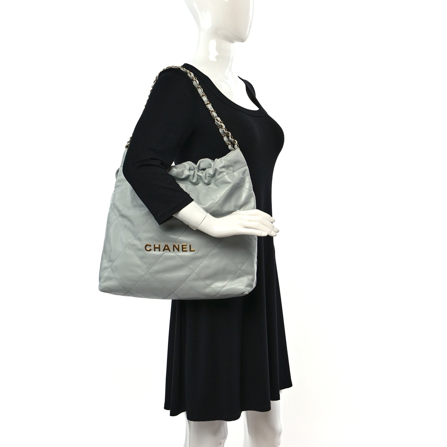 Shiny Calfskin Quilted Chanel 22 Light Blue