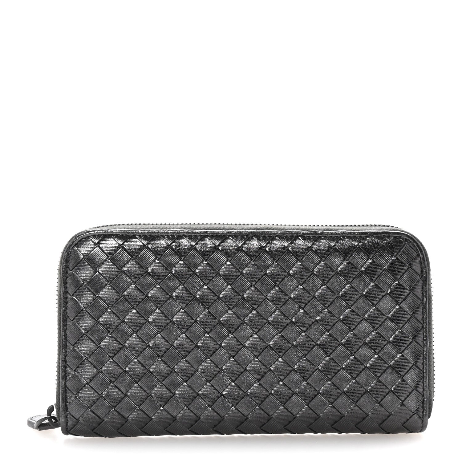 Bottega Veneta Metallic Nappa Intrecciato Zip Around Wallet Black 1 of 8