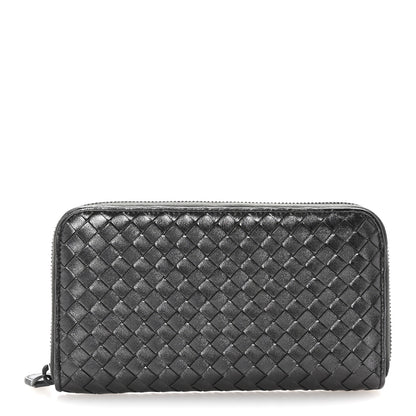 Bottega Veneta Metallic Nappa Intrecciato Zip Around Wallet Black 1 of 8