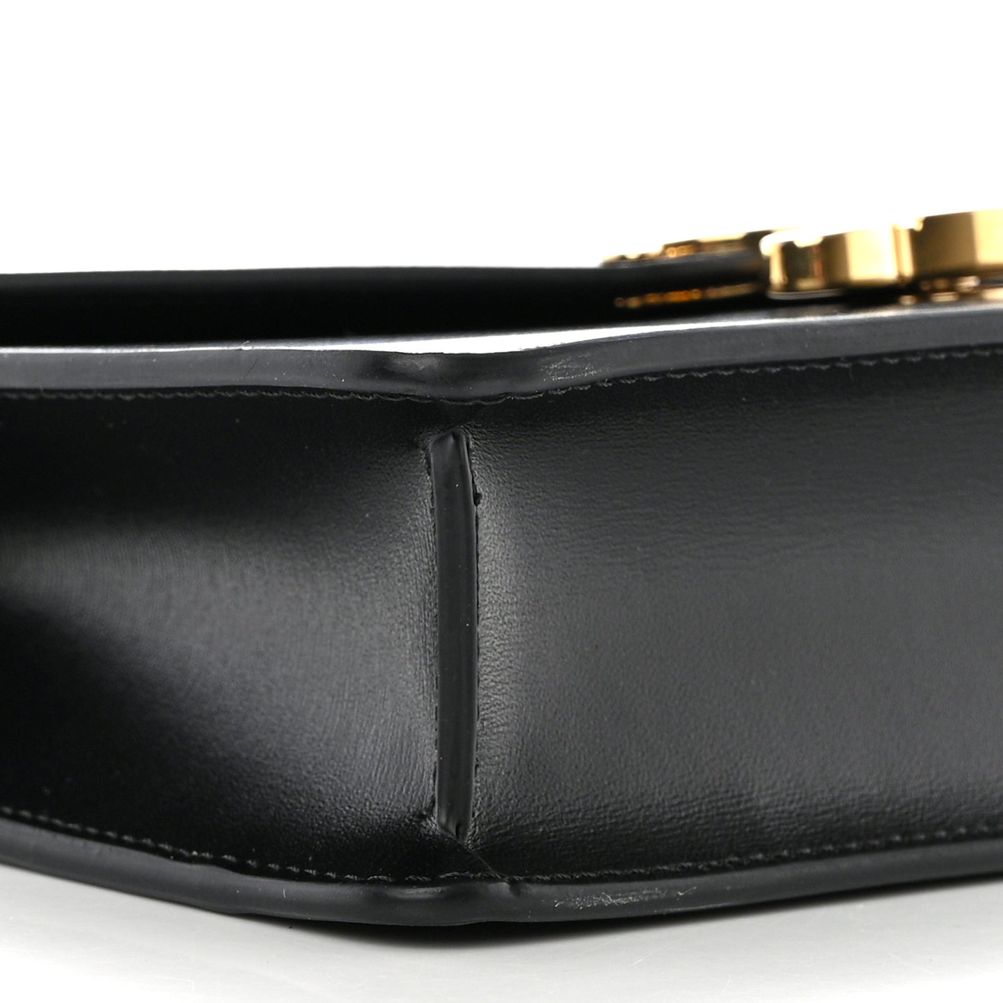 Shiny Calfskin Triomphe Margo Wallet on Chain Black