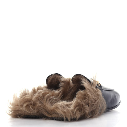 Gucci Patent Fur Womens Princetown Slippers 38 Black Natural 4 of 10