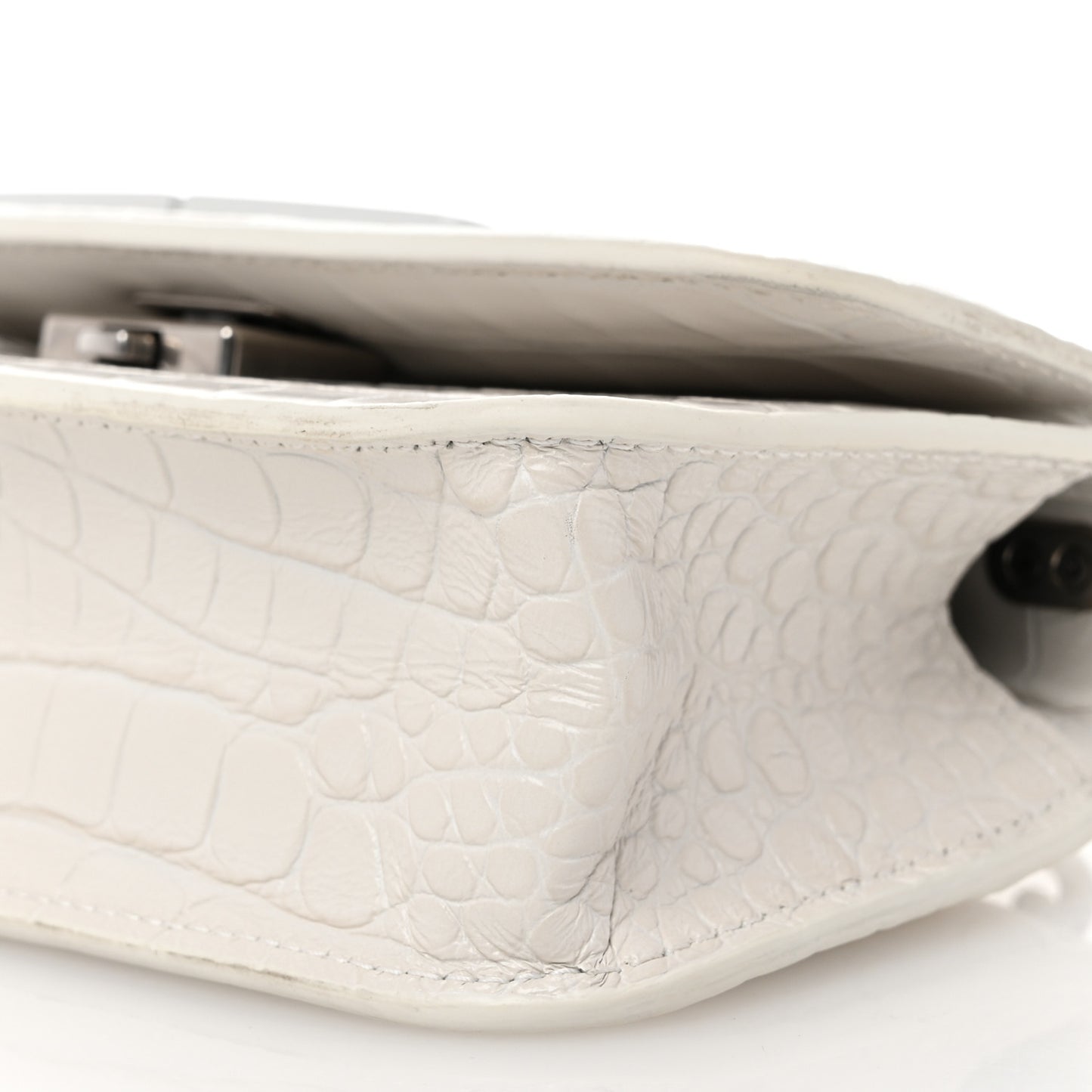 Extra Supple Calfskin Crocodile Embossed Gossip Chain Bag XS White