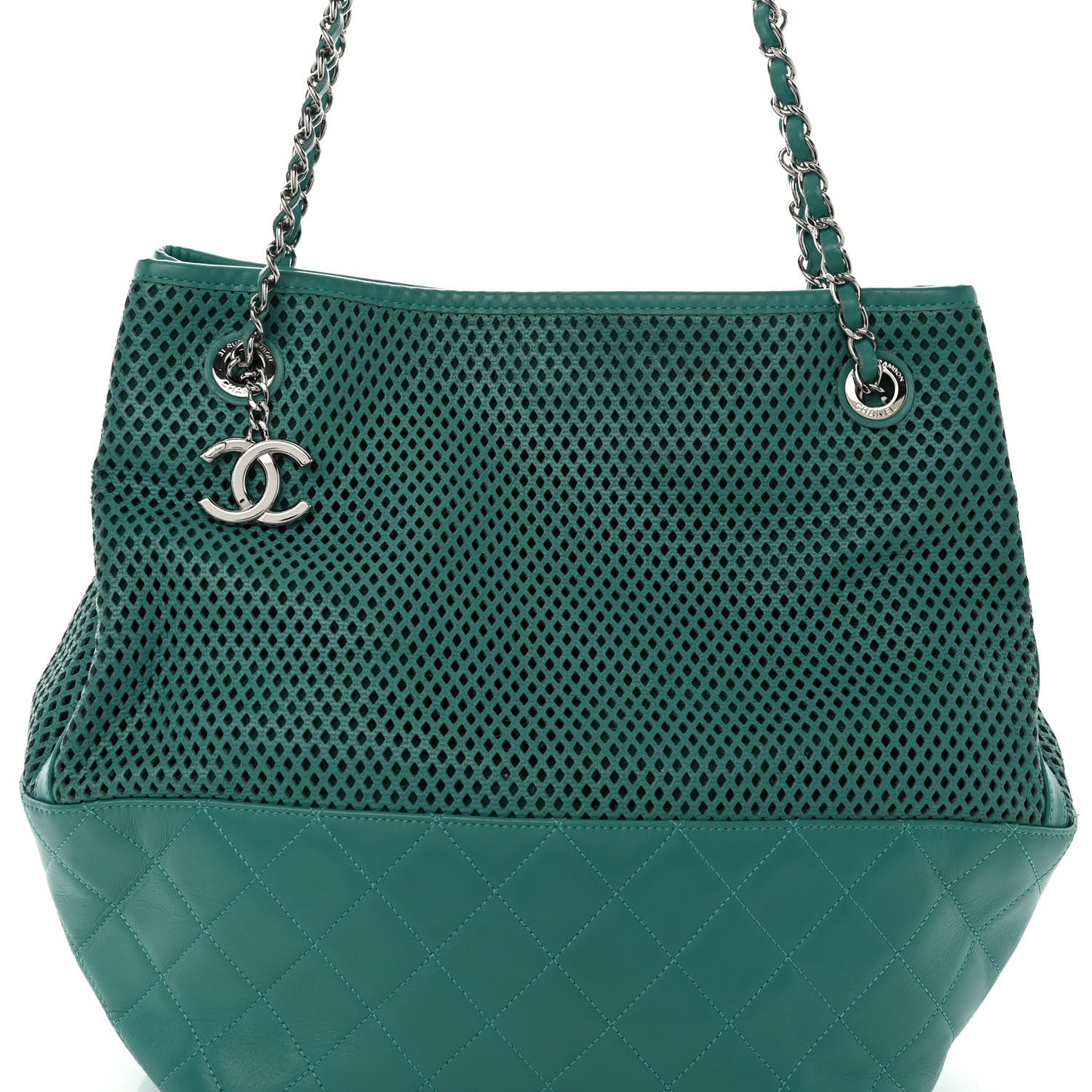 Calfskin Perforated Up In The Air North South Tote Green
