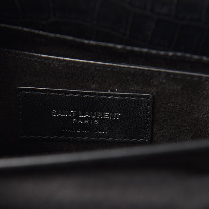 Saint Laurent Calfskin Crocodile Embossed Medium Monogram Sunset Black 7 of 9