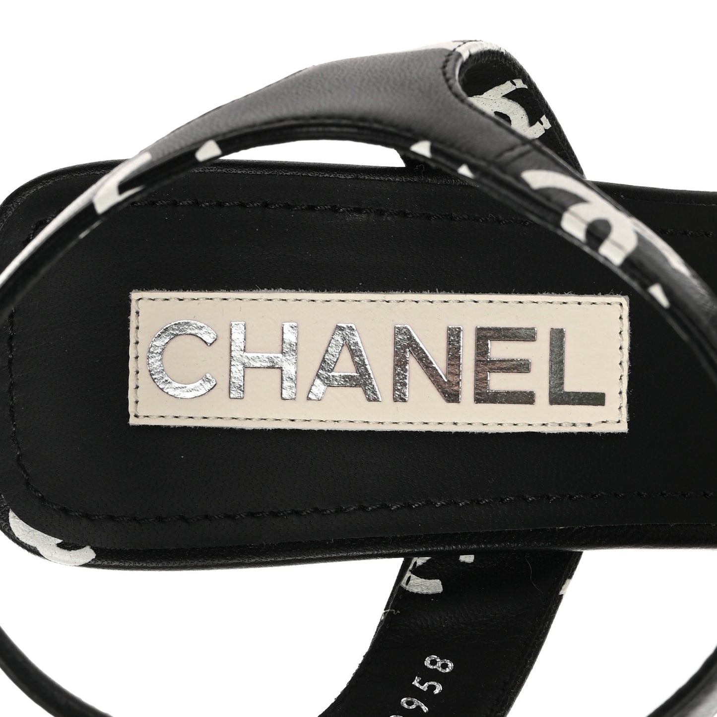 Printed Lambskin CC Platform Sandals 39.5 Black White