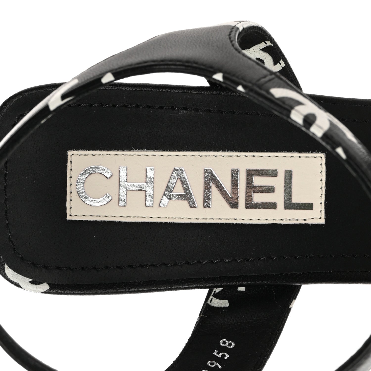 Chanel Printed Lambskin CC Platform Sandals 39.5 Black White 8 of 11