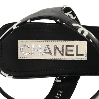 Chanel Printed Lambskin CC Platform Sandals 39.5 Black White 8 of 11