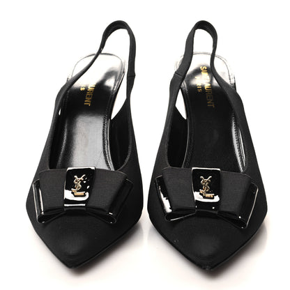 Saint Laurent Grosgrain Anais 95 Bow Sligback Pumps 38.5 Black 2 of 8