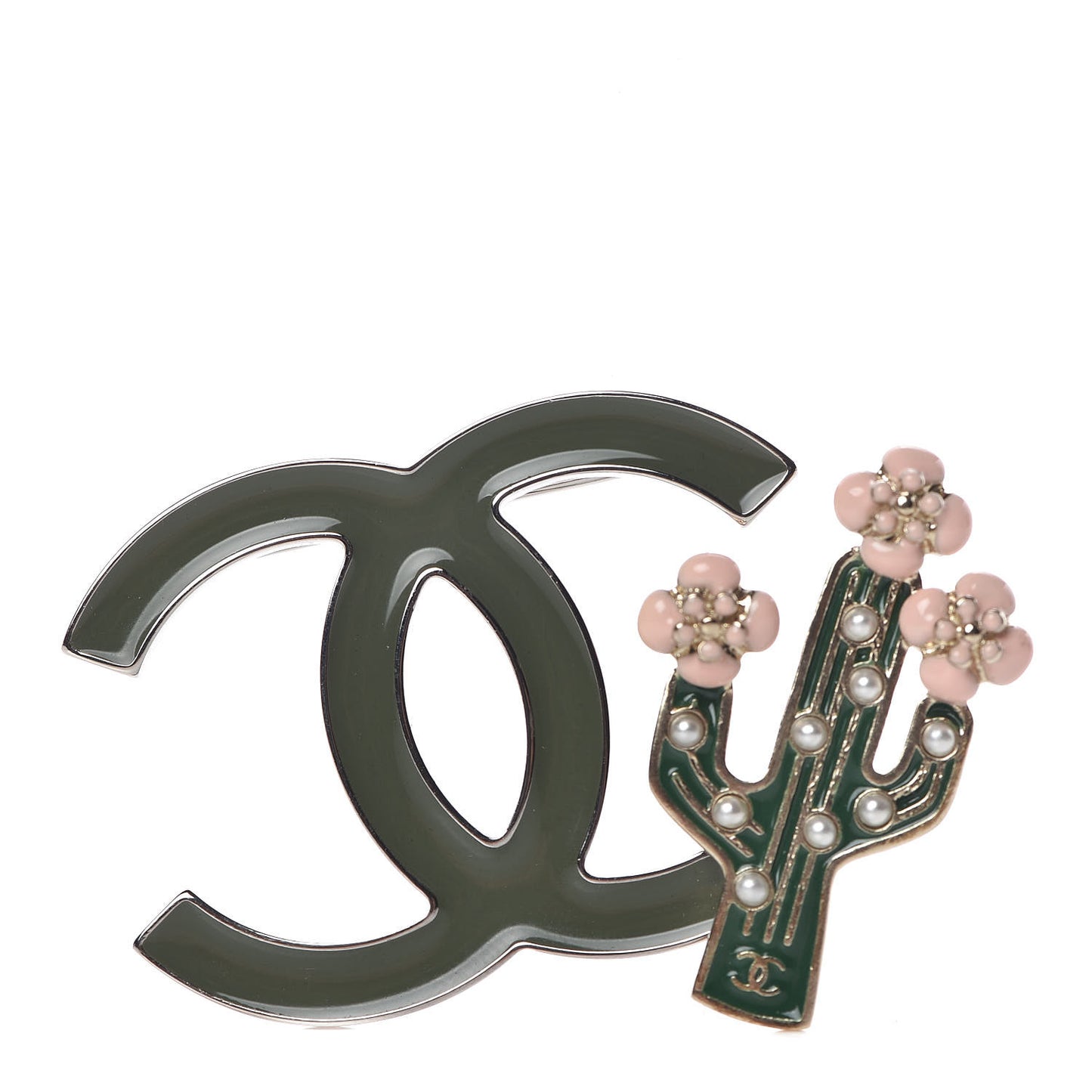 Enamel Cactus CC Brooch Green Gold