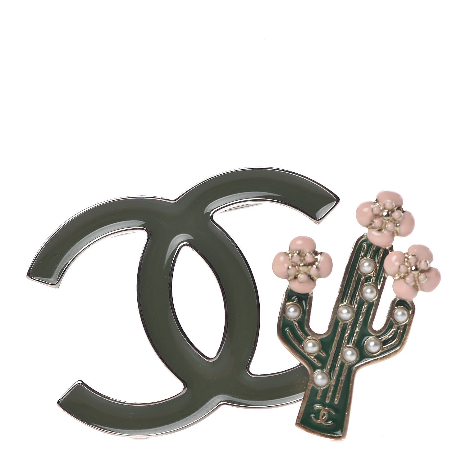 Chanel Enamel Cactus CC Brooch Green Gold 1 of 4
