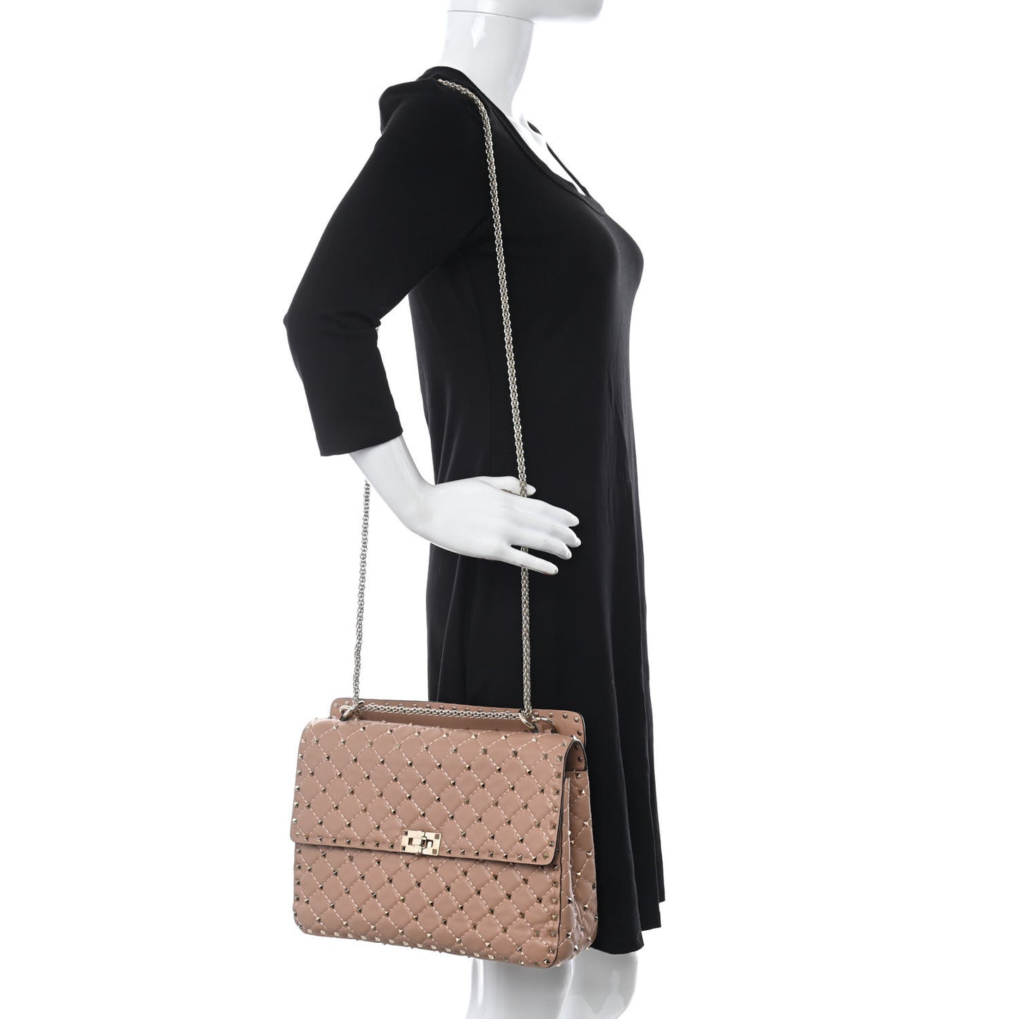 Nappa Large Rockstud Spike Shoulder Bag Soft Noisette