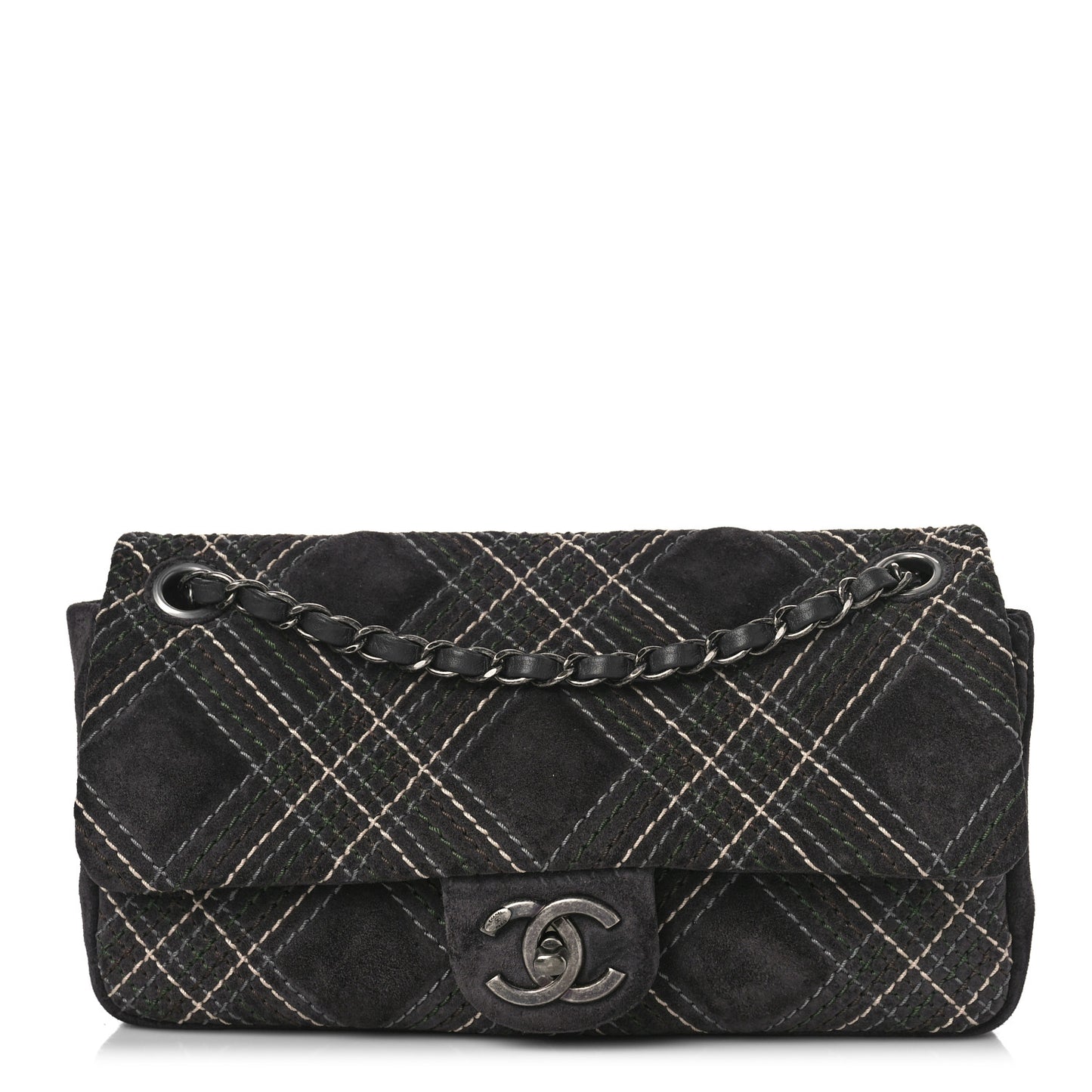 Suede Stitched Medium Saltire Single Flap Grey