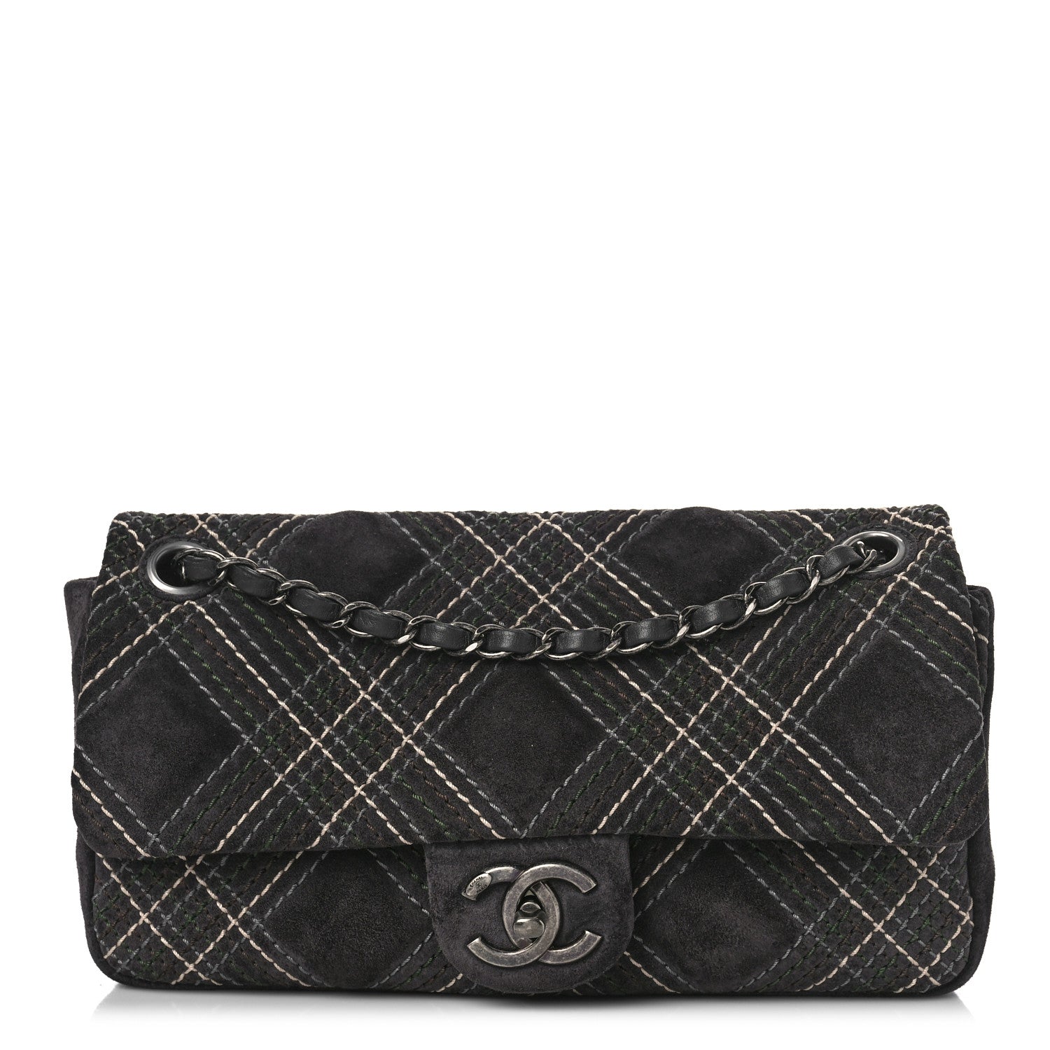 Chanel Suede Stitched Medium Saltire Single Flap Grey 1 of 10