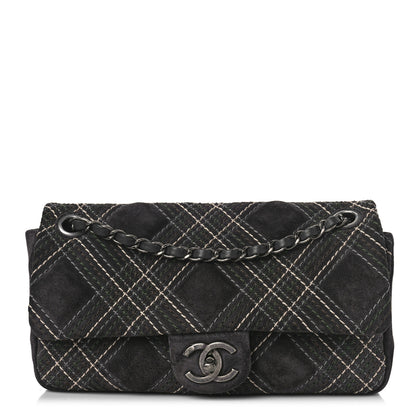Chanel Suede Stitched Medium Saltire Single Flap Grey 1 of 10