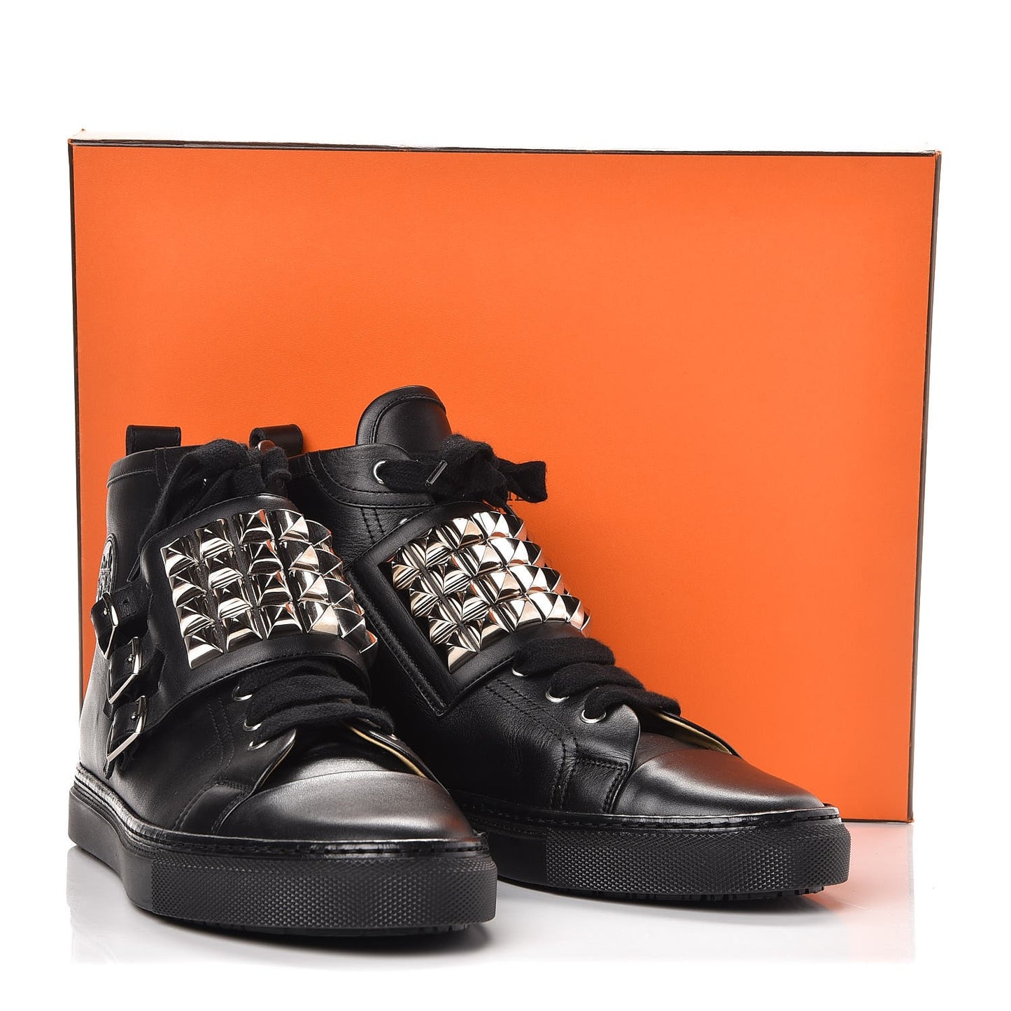 Calfskin Studded Lennox High Top Sneakers 41 Black