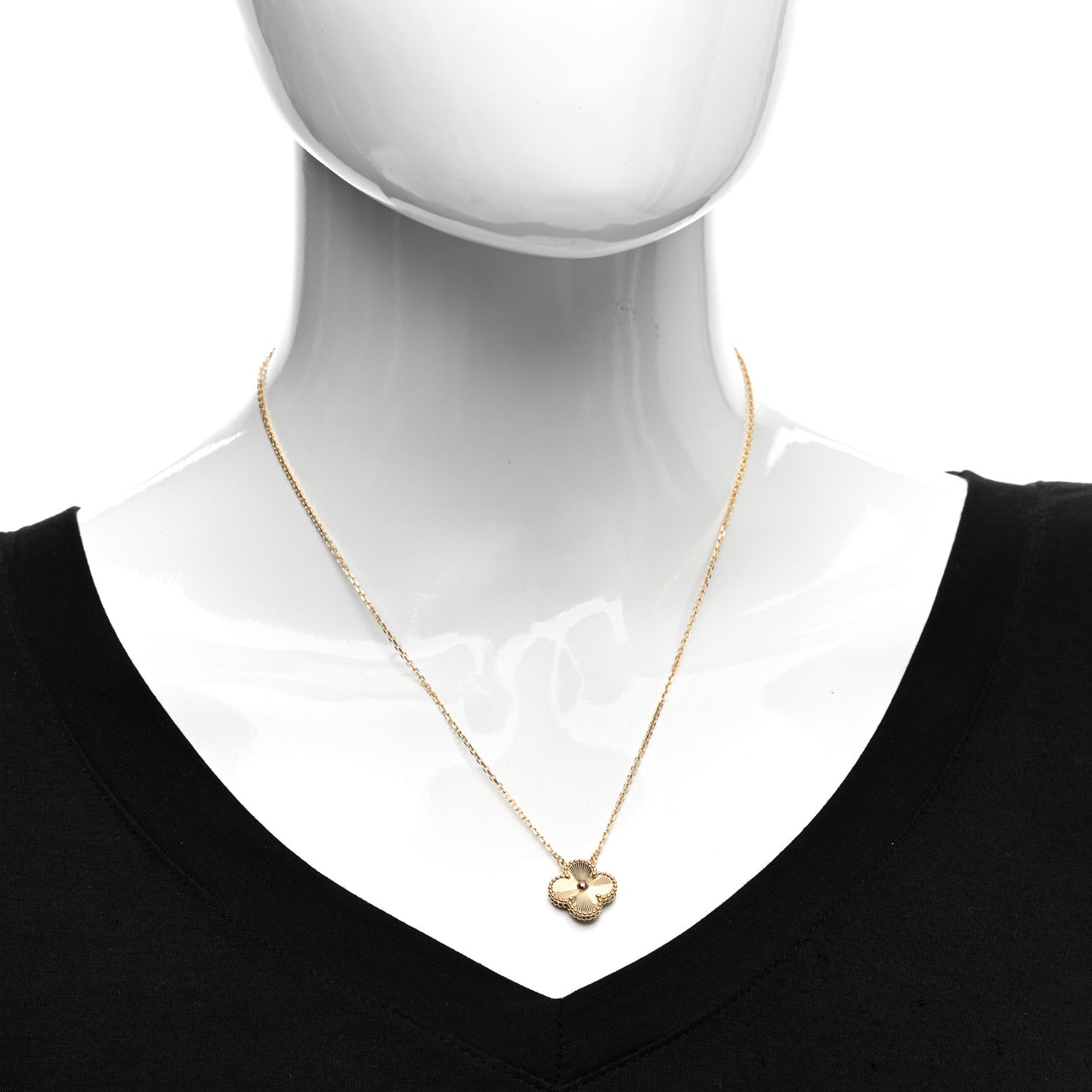 18K Yellow Gold Guilloche Vintage Alhambra Pendant Necklace