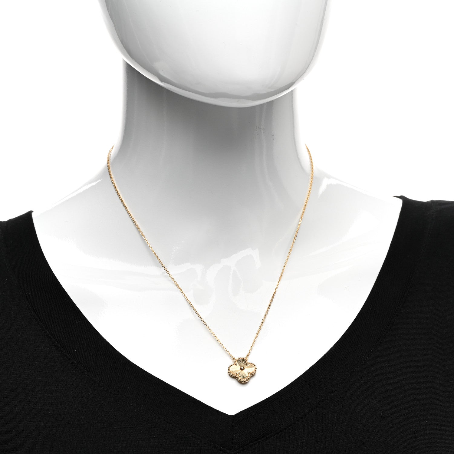 Van Cleef & Arpels 18K Yellow Gold Guilloche Vintage Alhambra Pendant Necklace 2 of 5