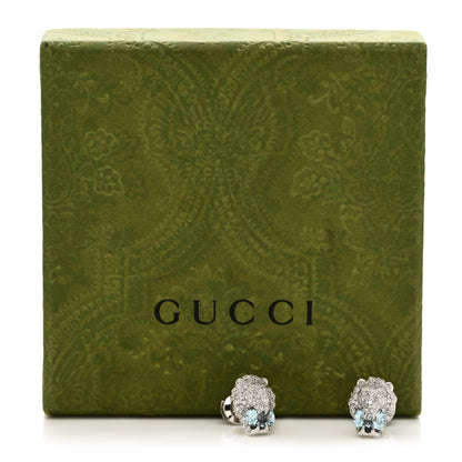 Gucci 18K White Gold Diamond Aquamarine Lion Head Earrings 8 of 8