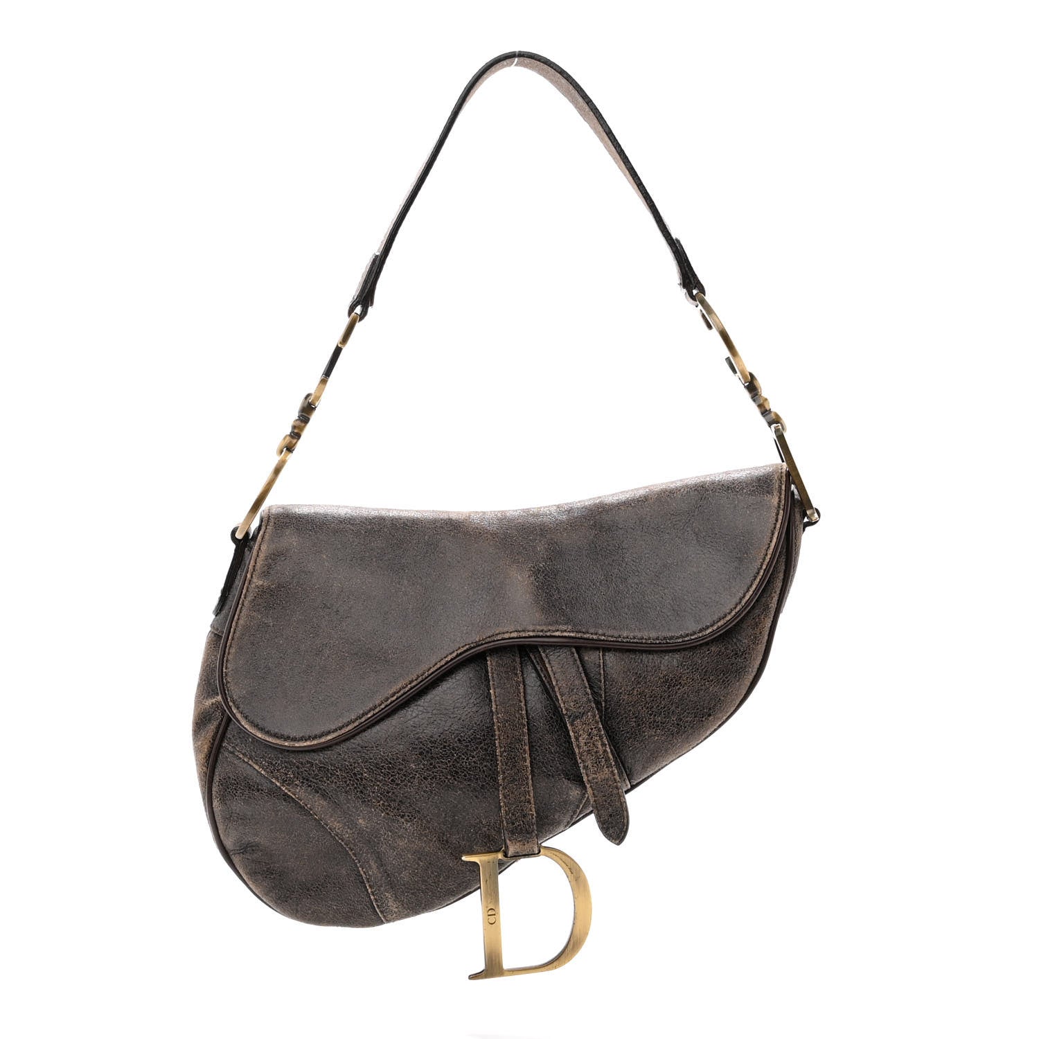 Christian Dior Distressed Calfskin Saddle Bag Brown 1 of 12
