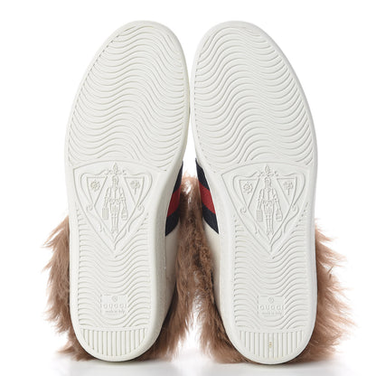 Gucci Calfskin Wool Web Bee Embroidered Mens Ace Sneakers 8 White 5 of 9