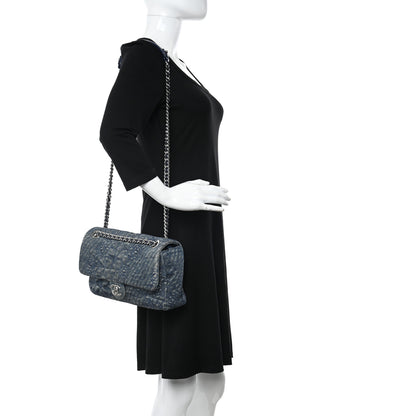 Chanel Denim Quilted Camellia Embroidered Large Flap Blue 2 of 13
