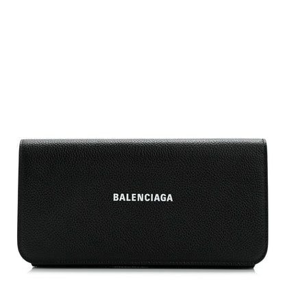 Balenciaga Grained Calfskin Logo Cash Thin Money Wallet Black White 1 of 10
