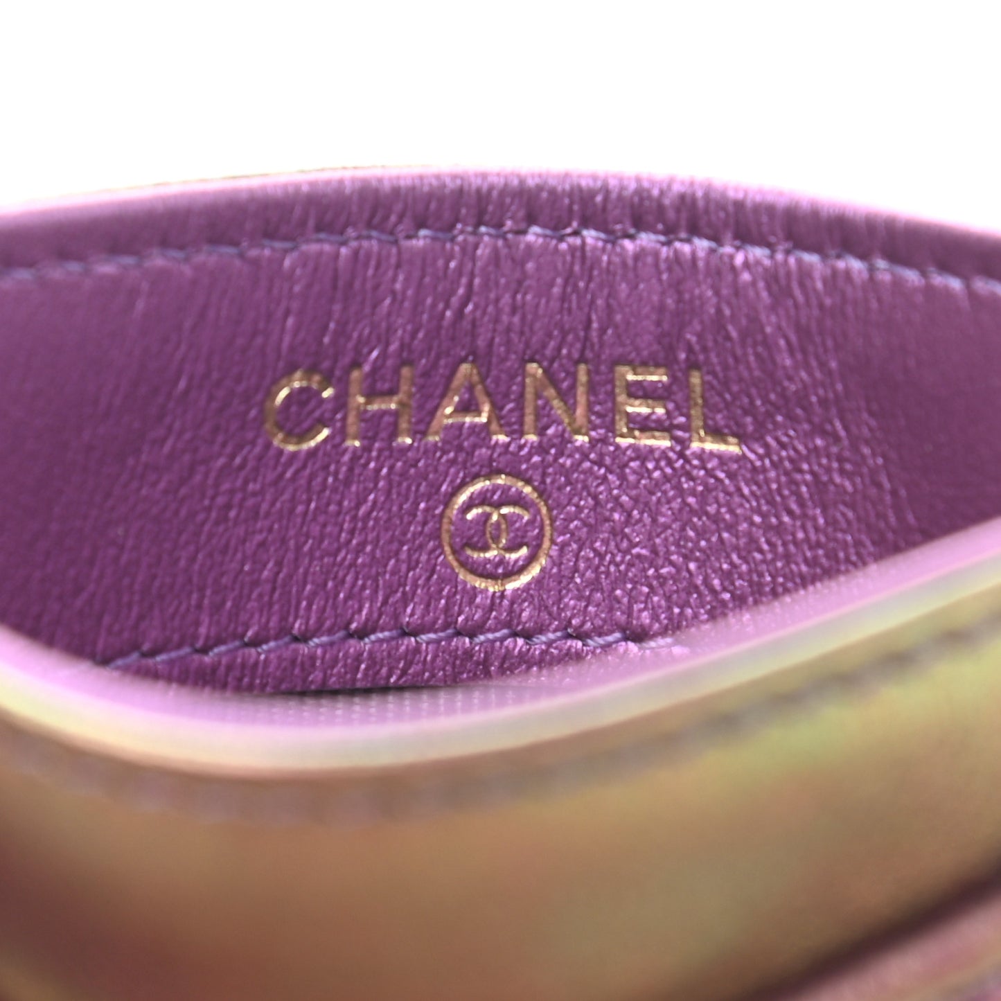 Iridescent Lambskin Quilted Card Holder Purple