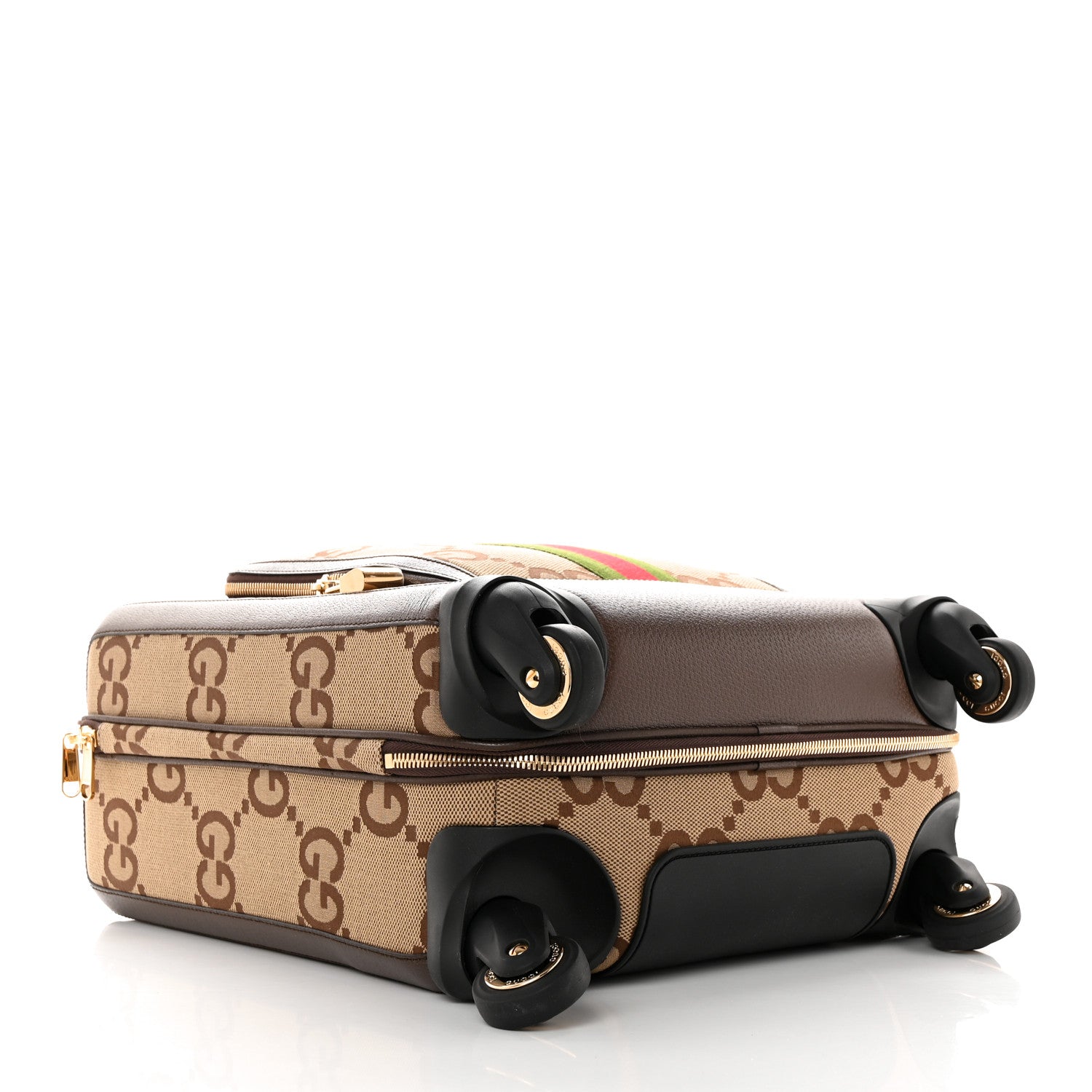Gucci Monogram Jumbo GG Textured Dollar Calfskin Web Small Savoy Cabin Trolley Camel Ebony New Acero 3 of 11