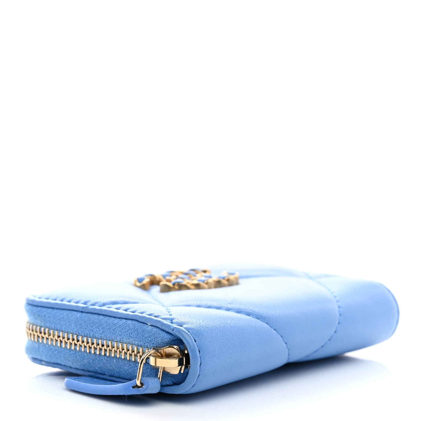 Lambskin Quilted Chanel 19 Zip Around Coin Purse Wallet Dark Blue