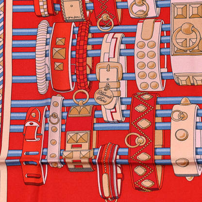 Hermes Silk Carre Wash Colliers de Chiens Scarf 90 Rouge White Bleu 2 of 5
