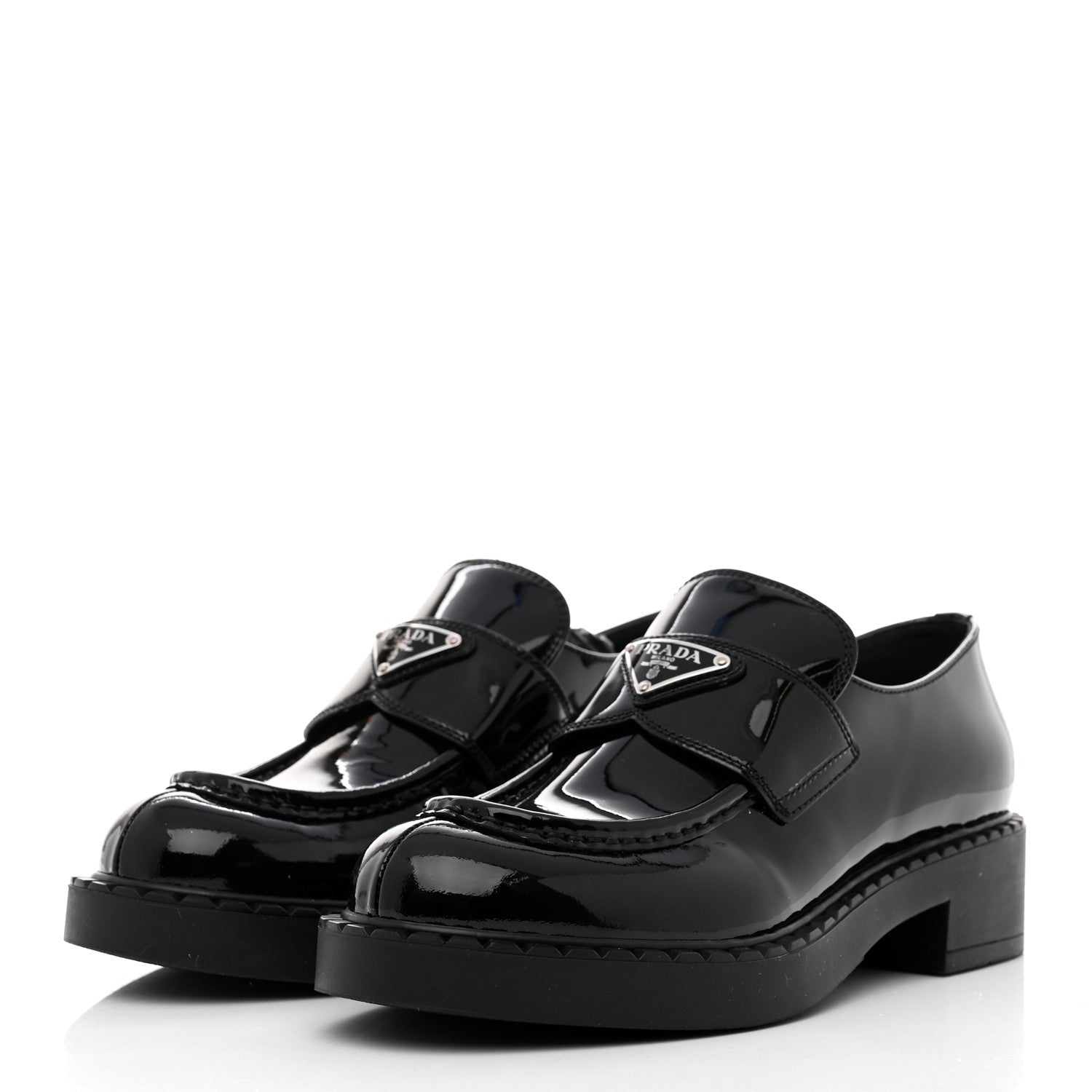 Prada Vernice Triangle 50mm Loafers 39 Black 3 of 8