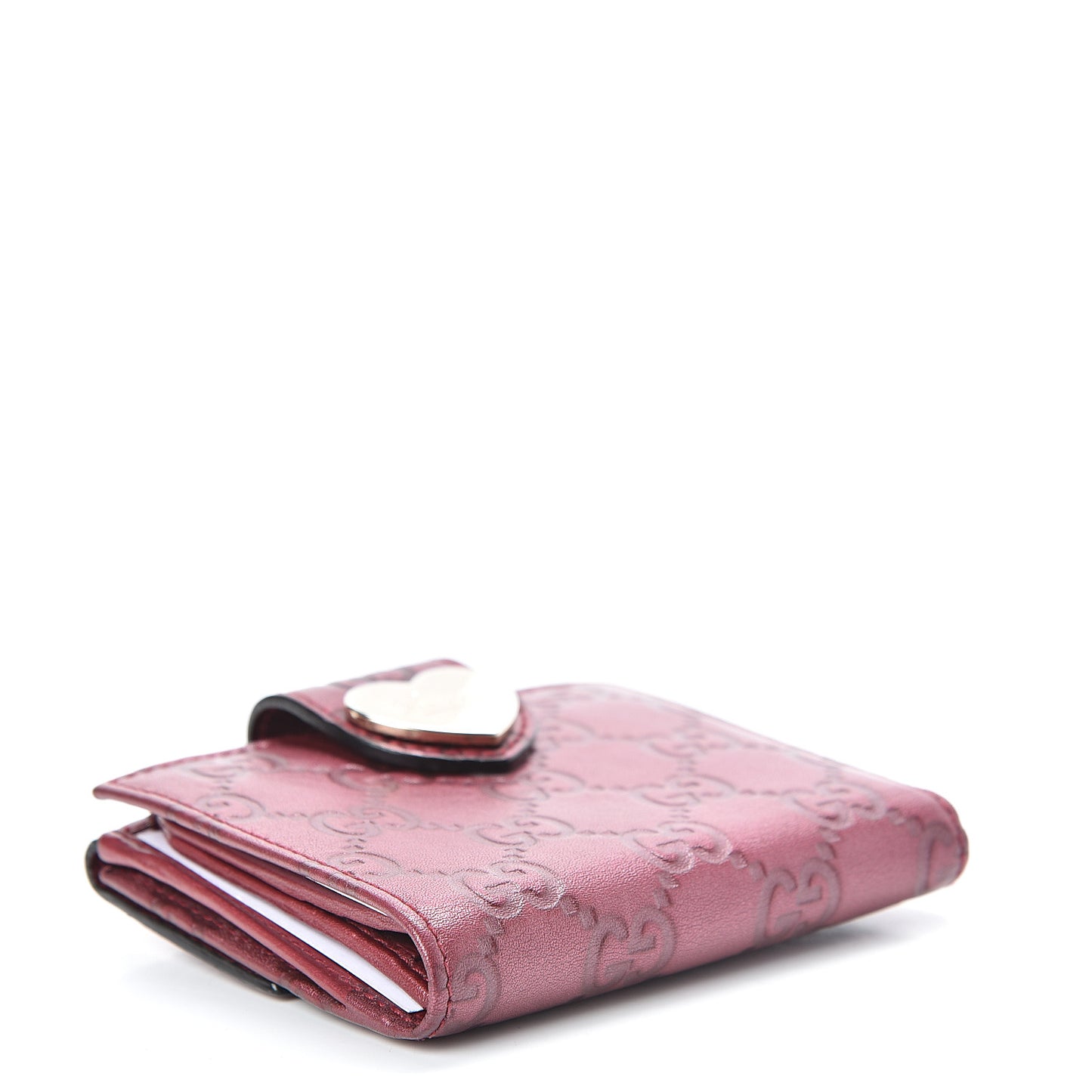 Metallic Guccissima Heart French Flap Wallet Red