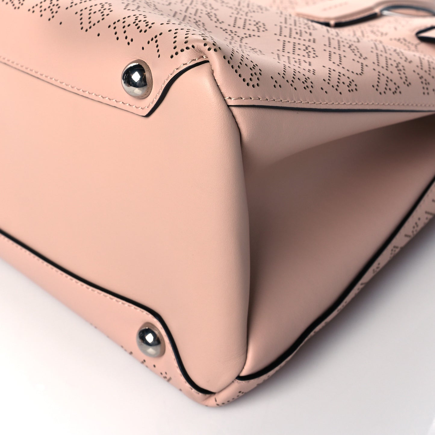Calfskin Perforated Medium Banner Tote Chalk Pale Pink