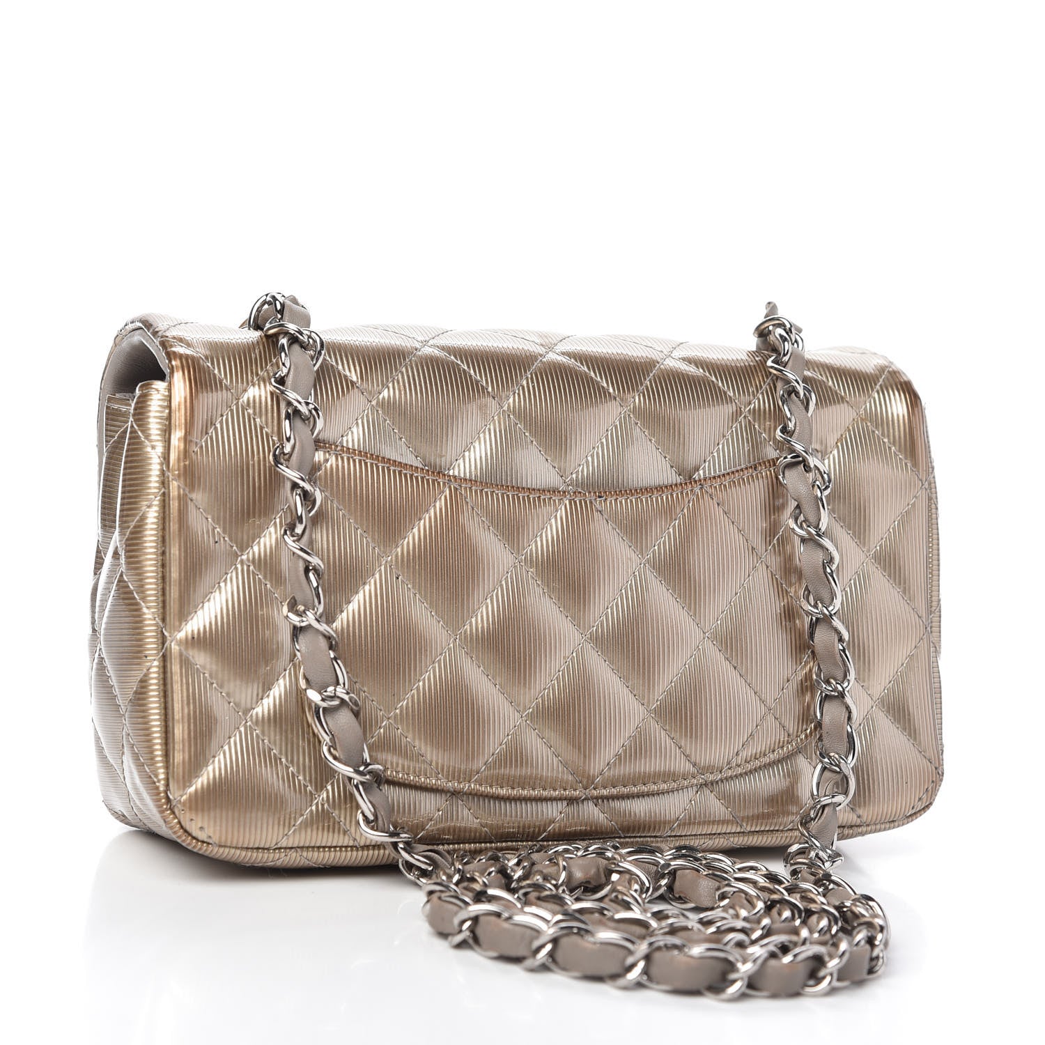 Chanel Striated Patent Quilted Mini Rectangular Flap Beige 3 of 10
