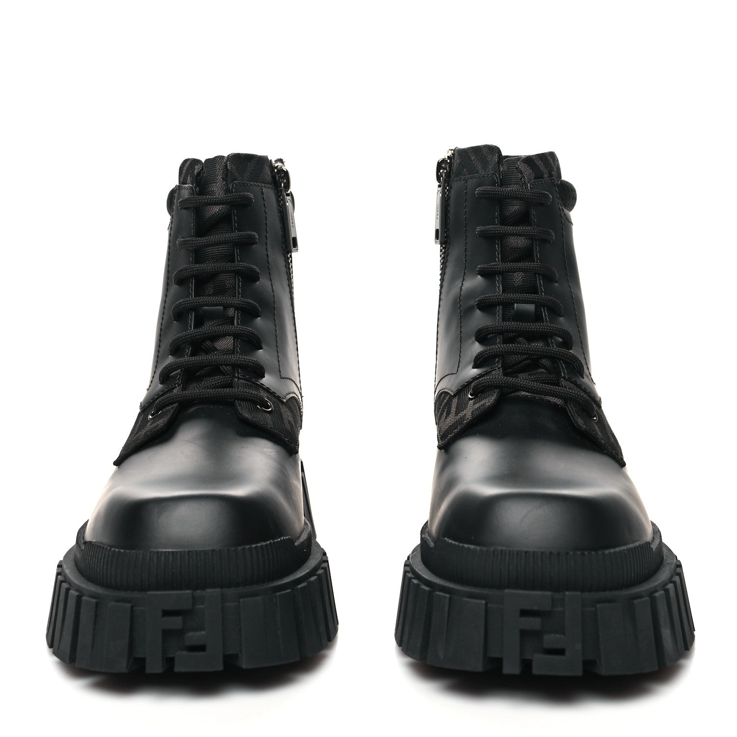 Fendi Vitello Fabric Jacquard FF 1974 Mens Fendi Force Ankle Combat Boots 6 Black Grigio 2 of 8