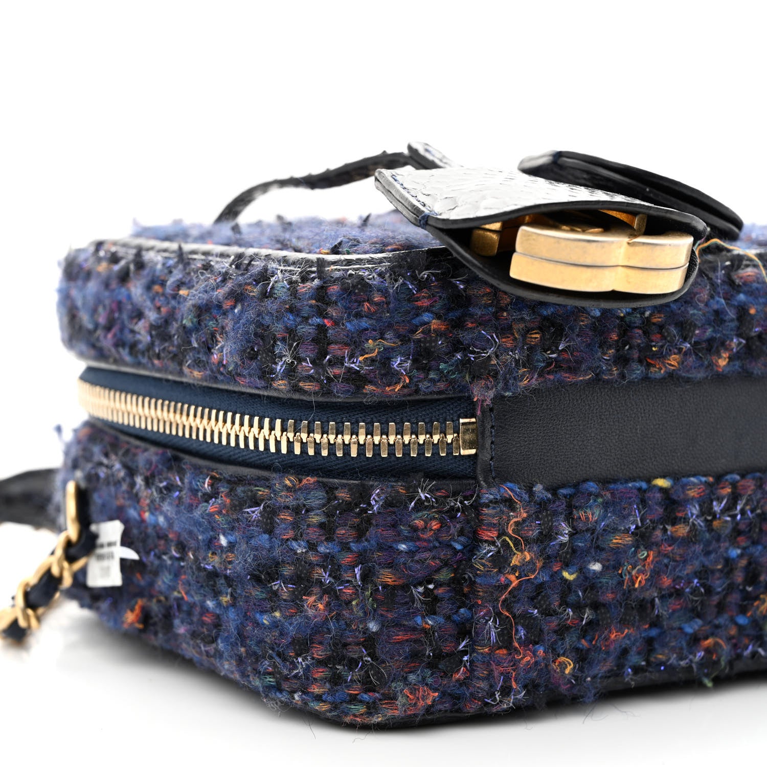 Chanel Tweed Snakeskin Quilted Small CC Filigree Vanity Case Navy Multicolor 9 of 11