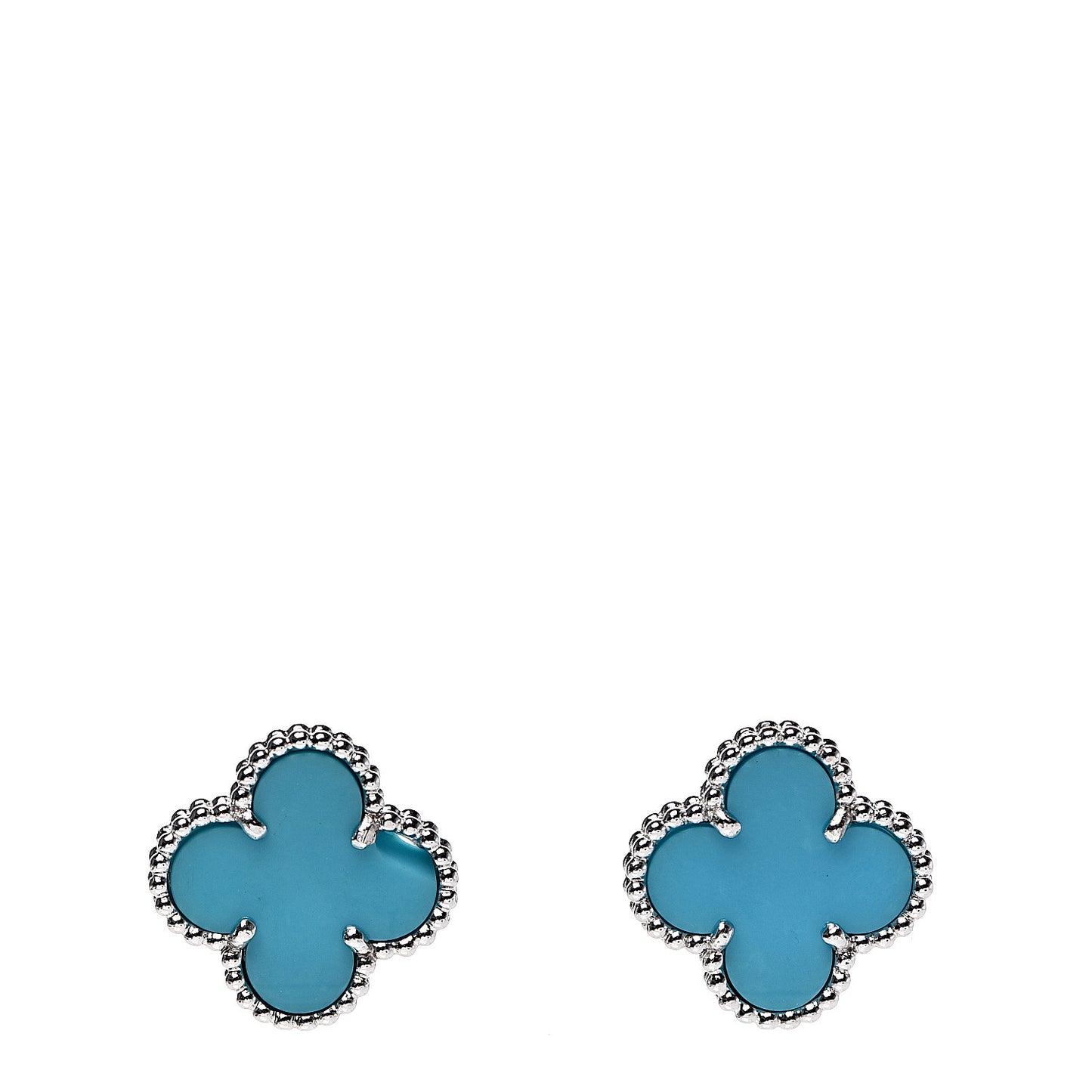 18K White Gold Turquoise Vintage Alhambra Earrings