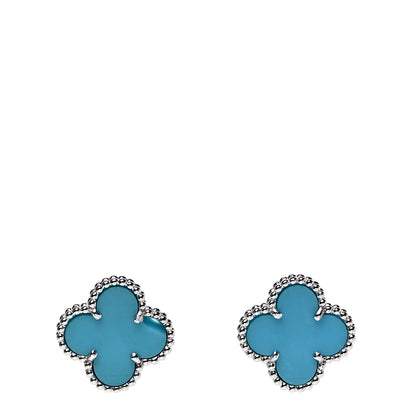 Van Cleef & Arpels 18K White Gold Turquoise Vintage Alhambra Earrings 1 of 6