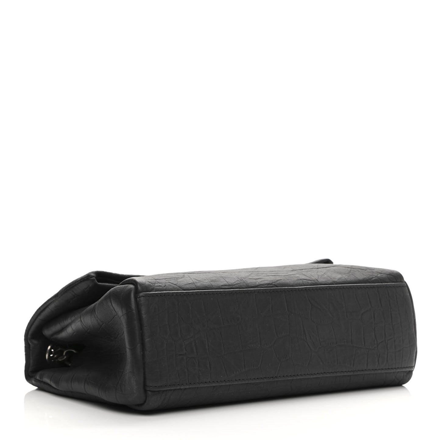 Calfskin Crocodile Embossed Medium West Hollywood Monogram Fold-Over Grey