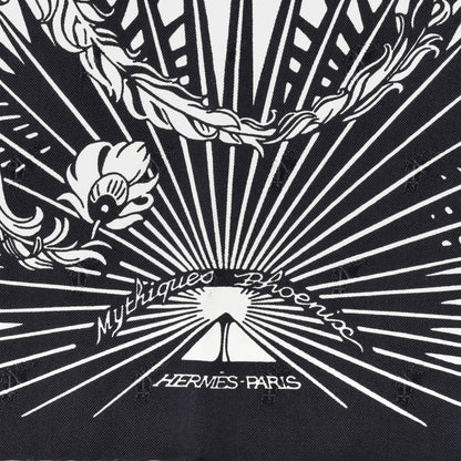 Hermes Silk Mythiques Phoenix Tattoo Scarf 70 Bleu Black White 2 of 4