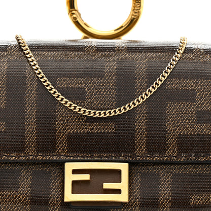 Fendi Glazed Fabric FF 1974 Nano Baguette Charm Mogano Panna 8 of 11