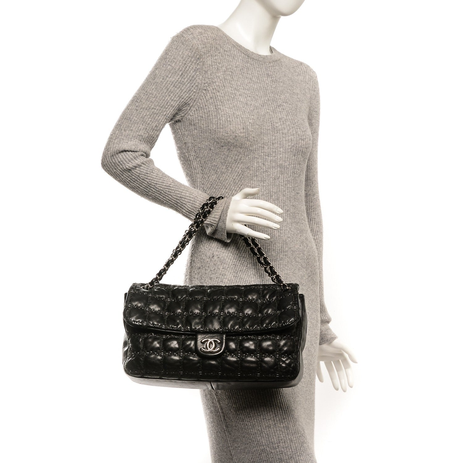 Chanel Lambskin Tweed Double Stitch Maxi Flap Black 2 of 7